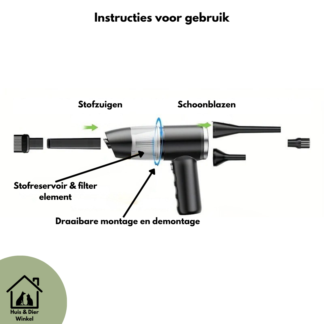 Huis & Dier Winkel - Draadloze Handstofzuiger voor op reis